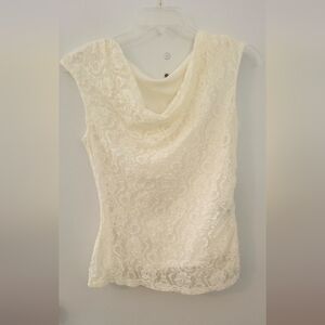 Ivory Lace Sleeveless Blouse, Lined